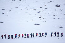 Line of mountain walkers in winter, Lochain Mountains, Cairngorms NP, Highlands, Scotland, UK, February 2010. 2020VISION Exhibition. 2020VISION Book Plate.