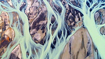 Aerial shot of Thjorsa glacial river, southern Iceland, August 2018.