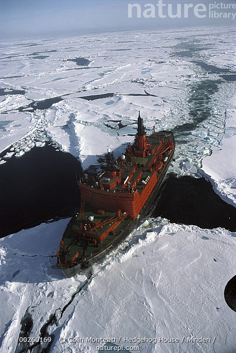 Stock photo of Russian icebreaker Sovietsky Soyuz breaking solid pack ...