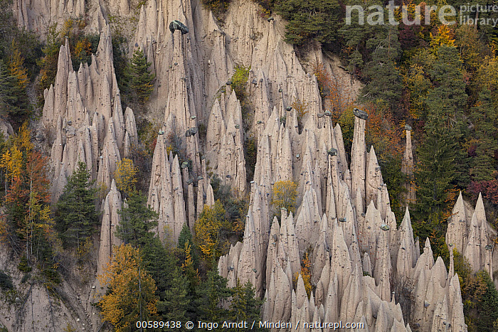 Stock photo of Rock formations, Earth Pyramides, Ritten, Alps, Italy ...