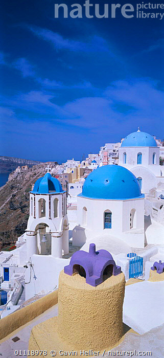 Stock photo of Traditional blue domes of Oia village, Santorini, The ...