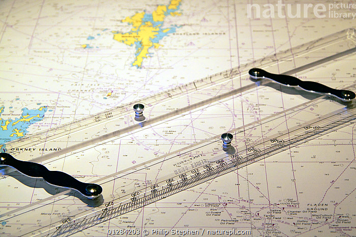 Vessel Parallel Stock photo of Parallel rules on navigation chart aboard trawler on the ...