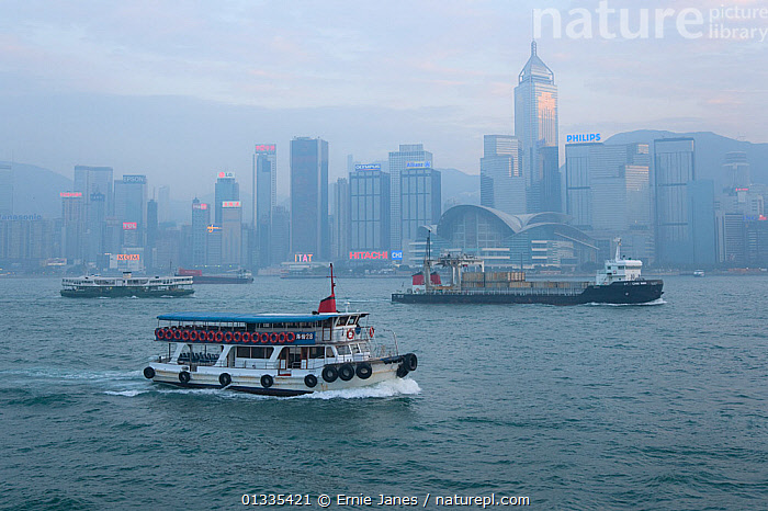 Stock photo of Air pollution in Hong Kong harbour, China, with ferry in ...