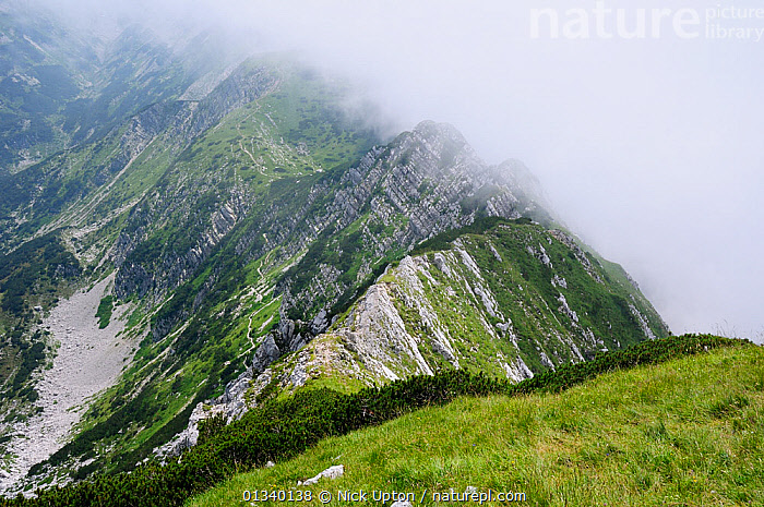 Stock photo of Adiabatic clouds forming on the windward side of 