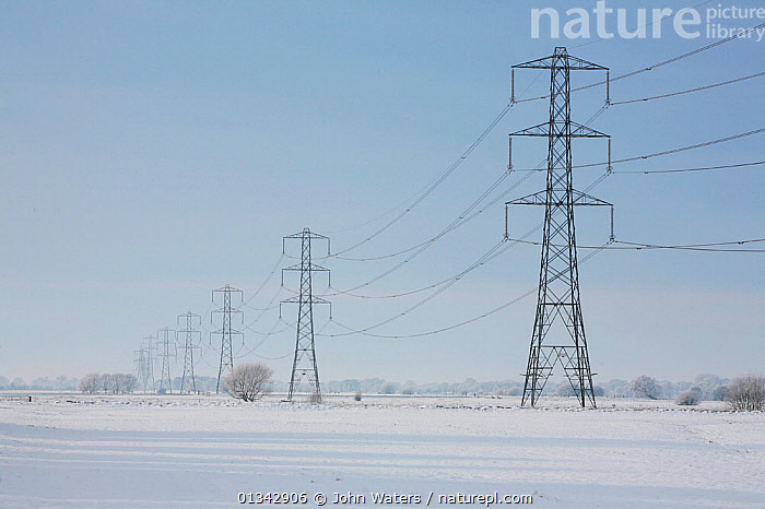 Stock photo of Winter landscape with National Grid electricity pylons ...