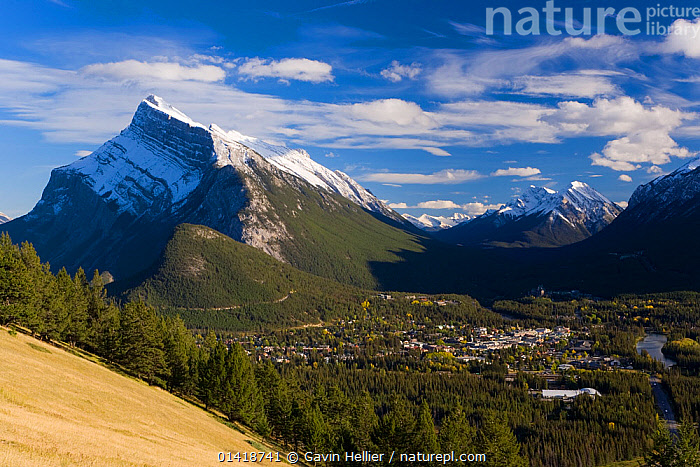 Stock photo of Banff townsite with Mount Rundle in background, Rocky ...