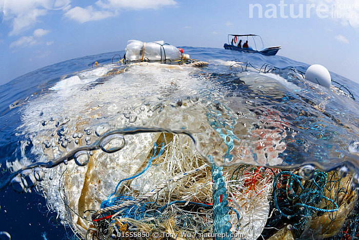 Stock photo of A tangle of fishing nets, lines, hooks and other