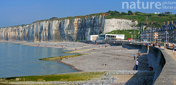 Stock photo of Saint-Valery-en-Caux, pebble beach and white chalk ...