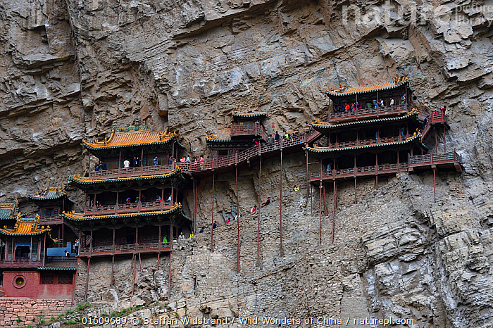 Stock photo of The Xuan Kong Si, or Hanging Temple, 1800 years old, Beiyue  Hengshan.... Available for sale on www.naturepl.com