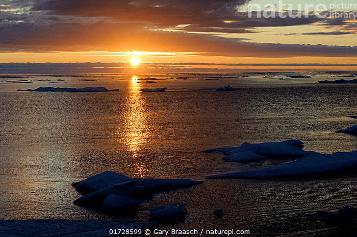 Stock photo of Midnight sun at 2am over the nearly ice free Arctic