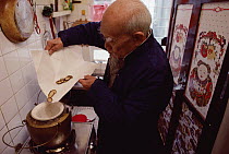 Red Deer (Cervus elaphus) antler mixture prepared by man for medicinal soup that promotes long life, Hong Kong, China