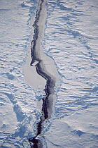 Aerial view of pressure ridges and lead in ice, Arctic Ocean, Arctic