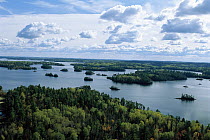 Aerial view of northern forests and interlocking lakes of the Quetico Islands, Boundary Waters Canoe Area Wilderness, Northwoods, Minnesota