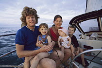 Whale researcher Hal Whitehead and family, on a research trip to the Galapagos, 1994