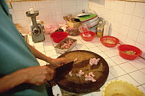 Snake meat is prepared for cooking in restaurant, Hanoi, Vietnam