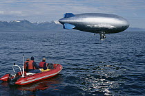 Humpback Whale (Megaptera novaeangliae) group photographed by BBC film crew with remote camera mounted on air ship, Southeast Alaska
