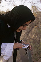 Biologist Sheda Morshed checks mammal traps, Kerman, Iran