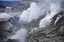 Sulfur vents fuming at active volcano, White Island, New Zealand
