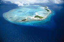 Atoll lagoon, shallow lagoon has been formed from submerged cone of old volcano, Palau