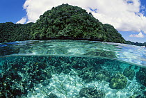 The Rock Islands of Palau, the limestone islands have been eroded into mushroom-like formations