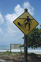 Sea Wasp (Chironex fleckeri) warning sign notifying swimmers that sting can be fatal, Queensland, Australia