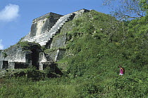 Tourist at Altun Ha Mayan ruins, Belize