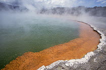 Champagne Pool, a volcanic lake has constant 74 degree Celsius water including minerals gold, silver mercury, sulphur, and arsenic, Waiotapu, Rotorua, New Zealand