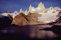 Fitzroy Massif with sunrise glow on high granite spires, Los Glaciares National Park, Argentina