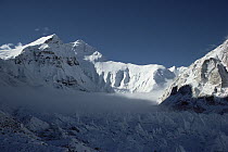 Mt Everest showing the north face and Rongbuk Glacier from advance base camp, Rongbuk Valley, Tibet