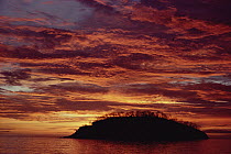 Mariela Island sunset, colorful sunsets are typical of climactic conditions in upwelling areas west of Isabella Island, Elizabeth Bay, Galapagos Islands, Ecuador