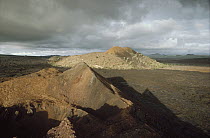 Volcanic cones surrounded by pahoehoe lava flow, Sullivan Bay, Santiago Island, Galapagos Islands, Ecuador