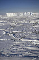 Tabular icebergs among broken fast ice, Prince Olav Coast, east Antarctica