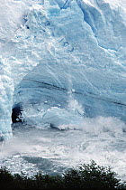Perito Moreno Glacier being cut back by water pressure from trapped Lake Argentina, Los Glaciares National Park, Patagonia, Argentina
