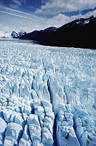 Perito Moreno Glacier with heavily crevassed fast flowing ice surface, Los Glaciares National Park, Patagonia, Argentina