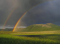 Double rainbow over Boulder Mountains after a storm, Idaho