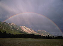 Rainbow over Colin Range, Jasper National Park, Alberta, Canada