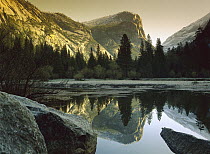 Mt Watkins reflected in Mirror Lake, Yosemite National Park, California