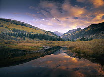 Ragged Peak and Chair Mountain reflected in lake, Raggeds Wilderness, Colorado
