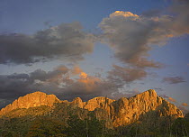 Sunlight illuminating Chisos Mountains, Chihuahuan Desert, Texas
