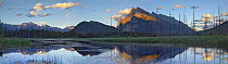 Panorama of Mt Rundle reflected in Vermilion Lake, Banff National Park, Alberta, Canada