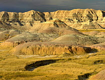 Eroded buttes showing layers of sedimentary rock, Badlands National Park, South Dakota