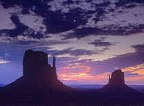 East and West Mittens, buttes at sunrise, Monument Valley, Arizona