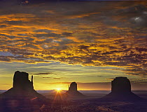 The Mittens and Merrick Butte at sunrise, Monument Valley, Arizona