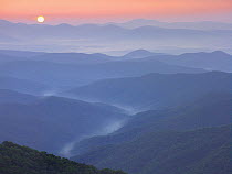 Sunset over the Pisgah National Forest from the Blue Ridge Parkway, North Carolina