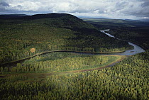 Pechora River valley hills covered with virgin forest, Pechora-Ilych Biosphere Reserve, Ural Mountains, Russia