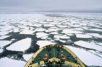Tourists on Russian icebreaker breaking through pack ice, Antarctica
