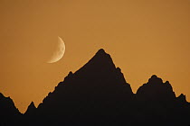 Moon over Rocky Mountains, Grand Teton National Park, Wyoming