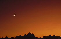 Moon over Rocky Mountains, Grand Teton National Park, Wyoming