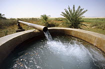 Water pump leading to viaduct in oasis, Oasis Dakhia, Sahara Desert, Egypt