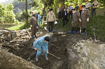 Giant Panda (Ailuropoda melanoleuca) recovery effort, veterinarian, Wang Chengdog, digging to locate Mao Mao's body after the May 12, 2008 earthquake and landslides, CCRCGP, Wolong, China